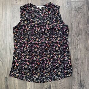 CHAUS Womens Small Black‎ Floral Sleeveless V Neck Top Blouse Shirt